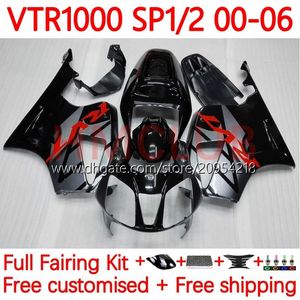 Bodywork Kit för Honda VTR1000 RC51 SP1 SP2 RTV1000 2000-2006 BODS 110NO.3 VTR-1000 00 01 02 03 04 05 06 VTR 1000 2000 2001 2002 2003 2004 2005 2005 FAIRING Black Flames