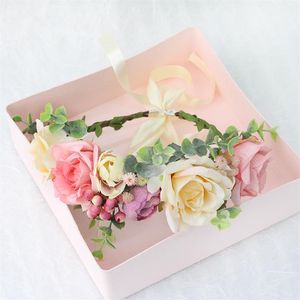 Flickor simulering blommor krona kransbutik stereo rosa ros pannband barn spets band b￥gar prinsessor h￥r tillbeh￶r a6574215c