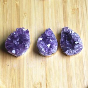 Pendant Necklaces 3pcs Druzy Irregular Random Natural Amethysts Quartz Geode Cut Necklace Crystal Piont Stone Drusy HealingPendant