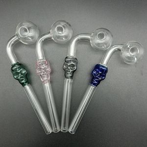 DHL Clear Bent Glass Oil Burner Pipe Transparent rökhandtag Nagelrör Färgglad skalle huvudboll od 30mm krökt vattenrör