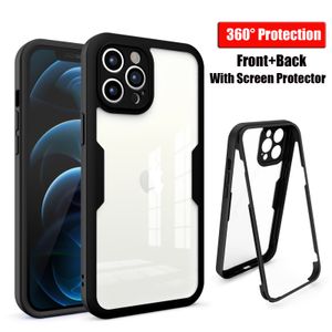 360 Fram- och bakre täckning av telefonfodral för iPhone 15 14 13 12 11 Pro Max Mini XR XS 6 7 8 Plus iPhone15 All-Inclusive Protection Case Inbyggd skärmskydd