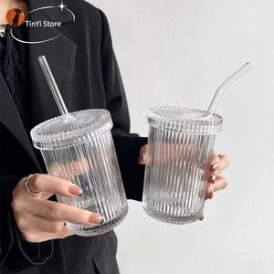 390 ml Japanischen Stil Einfache und Schöne Glas Stroh Tasse Schicke Milch Kaffeetassen mit Deckel Tee Tasse Hochzeit Geschenke dropship