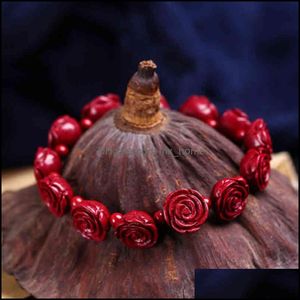 Kinesiska stilprodukter cinnabar armband rose högt innehåll lila guld sandblomma blomma rika diy buddha pärlor tillbehör släpp leverans 202