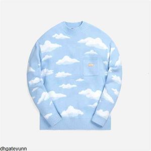 Clothes Hoodies High Quality Kith 21fw Men Sweater Jacquard Blue Sky and White Clouds Pattern Knit Women Sweatshirts Clothes55t3