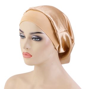Women Satin Wide Band Bonnet Soild Color Long Hair Sleeping Cap Soft Head Cover Bonnet Hat For Curly Springy Hair Wholesale
