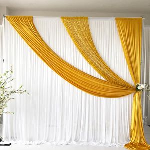 Decoração de festa 3m HX 3MW Cortina branca com gelo de sequência de sequência de seda de seda dourada de casamento de casamento