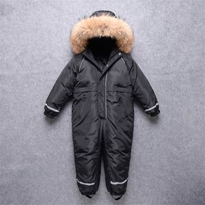 Olekid vattentät äkta päls pojkar vinter snöar tjocka flickor skiddräkt 3-10 år barn overall barn snö slitar jumpsuit lj201203