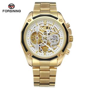 ForSining Automatic 2021 Mechanical Men armbandsur Militär Sport Male Clock Top Brand Luxury rostfritt stål Skeleton Man Watch 8130