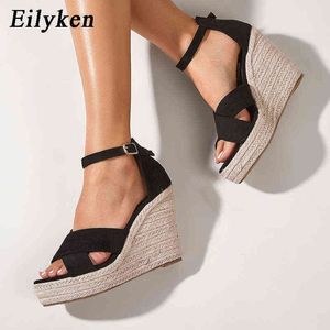 Sandały Eiluken Fashion Hollow Out Female Casual Wygodne Roman Woman Otwarte Playe Buckle Pasek Wysokie Obcasy Platformy Buty 220317