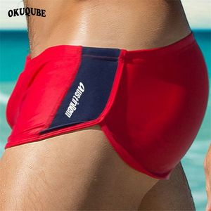 Men Swimsuit Breathable Swimwear Drawstring Waistband Beachwear Quick Dry Elastic Swim Trunks Black Blue Red Swim Briefs S-XL 220505