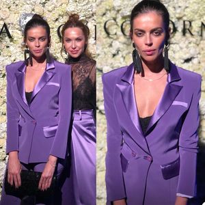 Chic Elegant Women Purple Suit Prom Dresses Double Breasted Patchwork Blazer Party Streetwear Casual Office lady 2 Pieces Jacket Coat