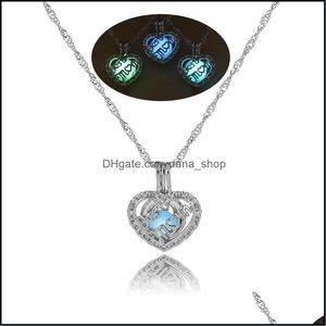 Pendant Necklaces Pendants Jewelry Luxury Luminous Mom Heart Open Glow In The Dark Beads Cage Locket Charm Sier Chains For Women Ladies Mo