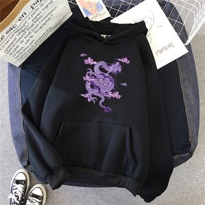 Dragon Print Sweatshirt Women hoodie Söt hiphop överdimensionerade kawaii kvinnors toppar kläder överdimensionerade crewneck 220805