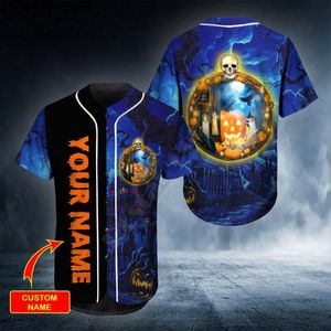 Camisas casuais masculinas PLstar Cosmos Baseball Jersey Shirt 3D Impresso Happy Halloween Skull Custom You Name Hip Hop Tops Love Gift Men's