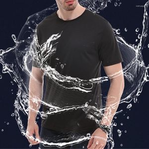 Мужские футболки с анти грязной водонепроницаемой мужской спортивной футболки влаготворение подходит быстро сухой спортивные топы с короткими рукавами