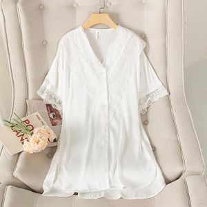 Sonoff Lowe-Lowes Feminina Via Lace Nightshirt Summer Lady Lounge Wear Sleedress Oversize Full Slip Slip Sleep camise