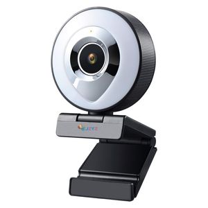 Webcams Web Camera Auto Focus Ring Beautify Fill-In Lighting Video Webcam HD 1080P Live Broadcast Mic USB 3 cijfers Touch Brightness