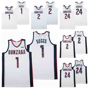 NCAA Gonzaga 1 Jalen Ss 2 Drew Timme 24 Corey Kisper White Movie Camisa de basquete