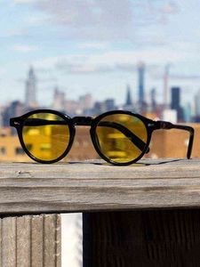 Ретро модные солнцезащитные очки для мужчин женщины винтажные маленькие круглые солнцезащитные очки желтые линзы ультрафиолетовые очки оттенки очки J220602