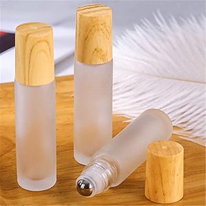 Flaconi a rullo per olio essenziale Flacone a rullo in vetro da 5 ml da 10 ml con sfere in acciaio inossidabile e tappo in plastica con venature del legno Contenitore per profumo vuoto portatile