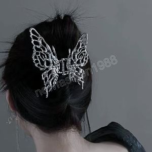 Forcine per capelli a farfalla cava da 8 cm per donna ragazza accessori per gioielli artiglio per capelli in metallo color argento vintage