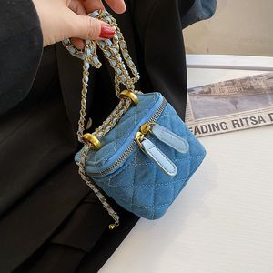 Akşam çantaları Kore tarzı mini kutu kumaş denim kapitone crossbody çanta kadınlar için 2022 moda zinciri jean omuz kawaii çanta çantaları