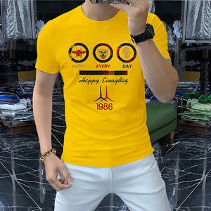 T-shirt Men's Sequins Fashion Brand Embroidery Pattern Trend 2022 Summer New Designer Yellow Male Tees Handsome Mature Man High-quality Clothing M-4XL