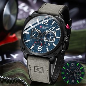 CURREN 8398 Men's Watch Fashion Waterproof Male Multi-function Chronograph Clock Leather Six Needle Calendar Quartz Watches 220407