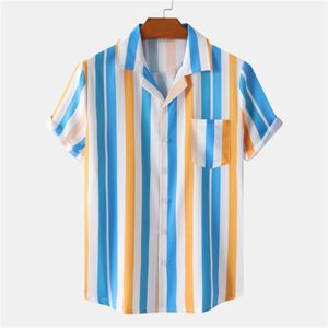 Mäns casual skjortor stora och långa för män t shirt manlig sommarstrand randig tryck kubanska män kläder 2022 höst mode toppsmän