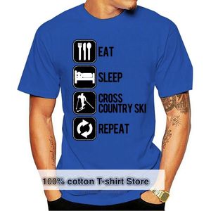 Herr t-shirts äter sömn cross country ski upprepa sport silhuett t-shirt