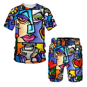 Maglietta Hip Hop Uomo Stampa Graffiti Set Manica corta Maglietta casual estiva Pantaloncini Vestito a due pezzi Moda Abbigliamento uomo 220621