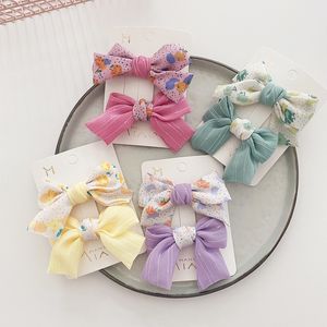 2 PCs Novo abastecimento de cabelo da moda coreana para crianças para a doce menina princesa Floral Fabric Bow Duckbill Clip Hair Acessórios