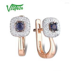 Brincos dourados parafuso para trás para mulheres 14K 585 Rose Sparkling Blue Sapphire Luxury Diamond Weding Bandário Fine JewelryClip-O