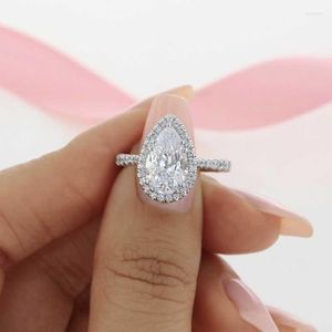 Anéis de cluster vendem 925 Sterling Silver for Women White Pink Drop Diamond Wedding Solitire