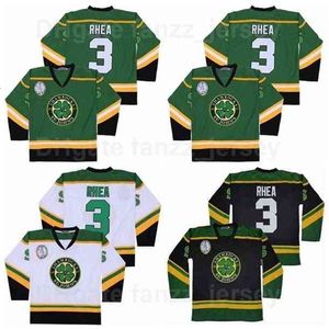 CEUF ROSS THE BOSS RHEA COLLEGE 3 ST JOHNS SHAMROCKS JERSEYMEN MOVIE ICE HOCKEY TEAM BLACK COLOR GREEN AWAY AWHITE ALL STITCHED UNIVERSION