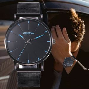 Modna minimalistyczna męska ultra cienkie zegarki proste mężczyzn biznesowy stal nierdzewna siatkowa genewska kwarc Zachowaj na prezenty