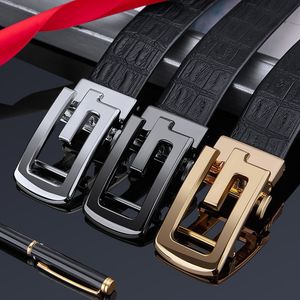 TopSelling men's automatic buckle top layer pure cow leather belt high-end fashion young pants Classic luxury belts