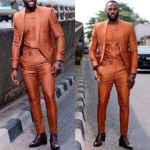 Orange Suit Peaked Lapel Men's Blazer Suits 2 Pieces Tuxedos Wedding Party Wear Custom Made Slim Fit Man Business Suit
