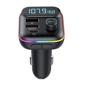 T70 Car Bluetooth Kit 5.0 FM Transmitter Handsfree MP3 Player PD 20W Type C QC3.0 Dual USB Charger 7-colorful Atmosphere Light