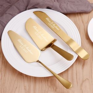 3pcsSet Personalized Pastry Stainless Steel Wedding Cake Knife Set Rose Gold Pizza Cutter Custom Dessert Pastry Baking Tools 220815
