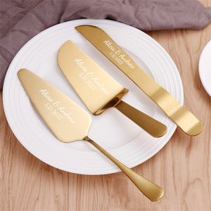 3PCSSet Personlig bakverk Rostfritt stål Bröllopstårta Kniv Set Rose Gold Pizza Cutter Custom Dessert Pastry Baking Tools 220815