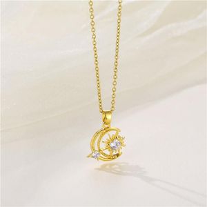 Pendant Necklaces Romantic Shining Sun Moon Stainless Steel For Women Korean Fashion Sweet Female Neck Chain Jewelry WholesalePendant