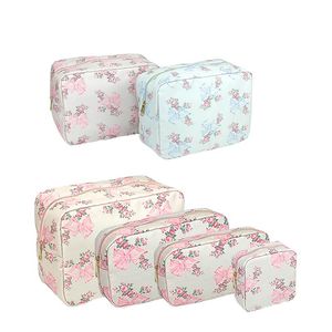 Cosmetic Bags & Cases Sizes S M L XL Makeup Bag Pink Bule Printed Bow Toiletry Pouch Waterproof Women Storage Nylon Travel OrganizerCosmetic