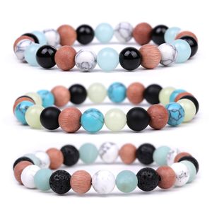 Pulseras con abalorios de hebras de madera de piedra Natural de 8mm, brazalete colorido elástico para mujeres y hombres, joyería hecha a mano