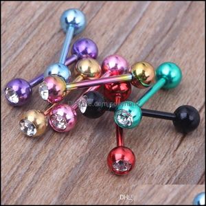 Tungringar Kroppsmycken Singel Gemtongue Barbellring Partihandel 50st /Lot Piercing Rostfritt st￥l Nippel￶rh￤ngen Bar Drop Delivery 2021