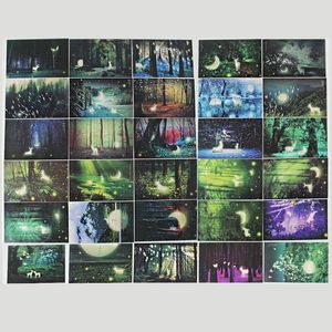 Gift Wrap 30pcs Vintage Luminous Postcard Glow in the Dark Forest Streamer Animal Greeting Post Card Novely Xmas Cards