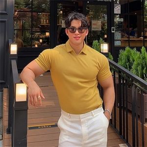 Summer Casual Fashion Polo T Shirt Men Gyms Fitness Short Sleeve T Shirt Male Bodybuilding Workout Polo Tees Tops Clothes 220606