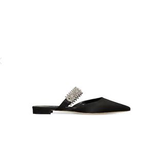 Designer-Women Designer Skor Sandal Slipper Lutara Flat Slip-On Mules med spetsig tå, Crystal Embellished Front Strap och Stiletto s