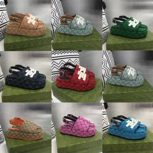 Newest Platform Sandals Designer Sandals Canvas Upper Slippers Ankle Adjustable Buckle Loafers Leather Trim Shoes