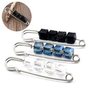 Beads Safety Pins Silver Color Square Crystal Brooch Metal Pin Buckle For Women Girls Scarf Coat Bag Dress Decor Jewelry Gift